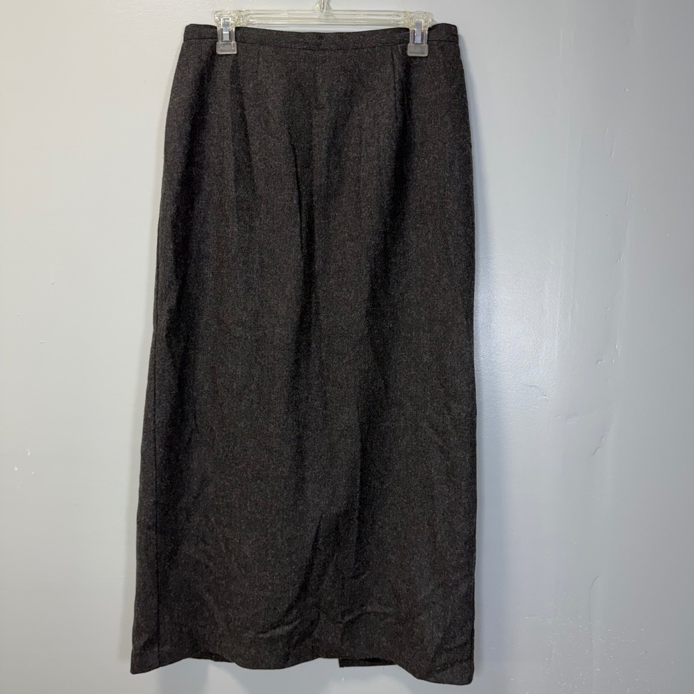 Vintage Elyse Hart Ltd Dark Gray 100% Pure Wool Maxi Skirt Size 12 Dark Academia